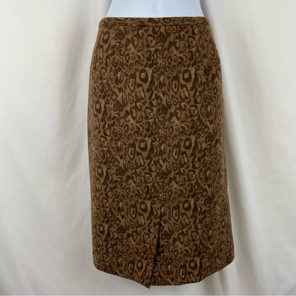 LOFT Brown & Tan Animal Print 100% Wool Career Office Skirt NWOT Size 14 - Picture 4 of 13